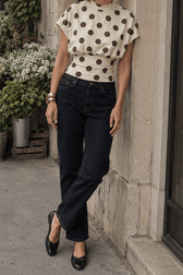 Polka Dot Waist Cinched Slim Crop Top