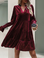 Velvet V-Neck Long Sleeve Tiered Mini Dress 7