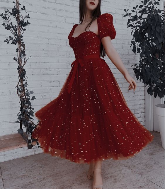 Dark Red Tulle Gown, Newest Prom Dresses, Party Dresses, Affordable Prom Dresses