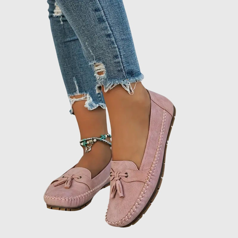 Round Toe Tassel Moccasin Stitch Suede Look Loafers