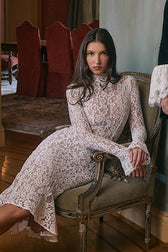 Crew Neck Lace Long Sleeve Mermaid Bodycon Lace Dress