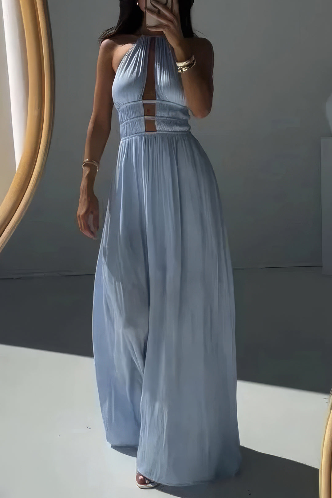 Halter Neck Cut Out Satin Maxi Dress 7
