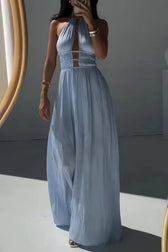 Halter Neck Cut Out Satin Maxi Dress 7