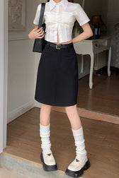 High Waist A Line Mini Skirt