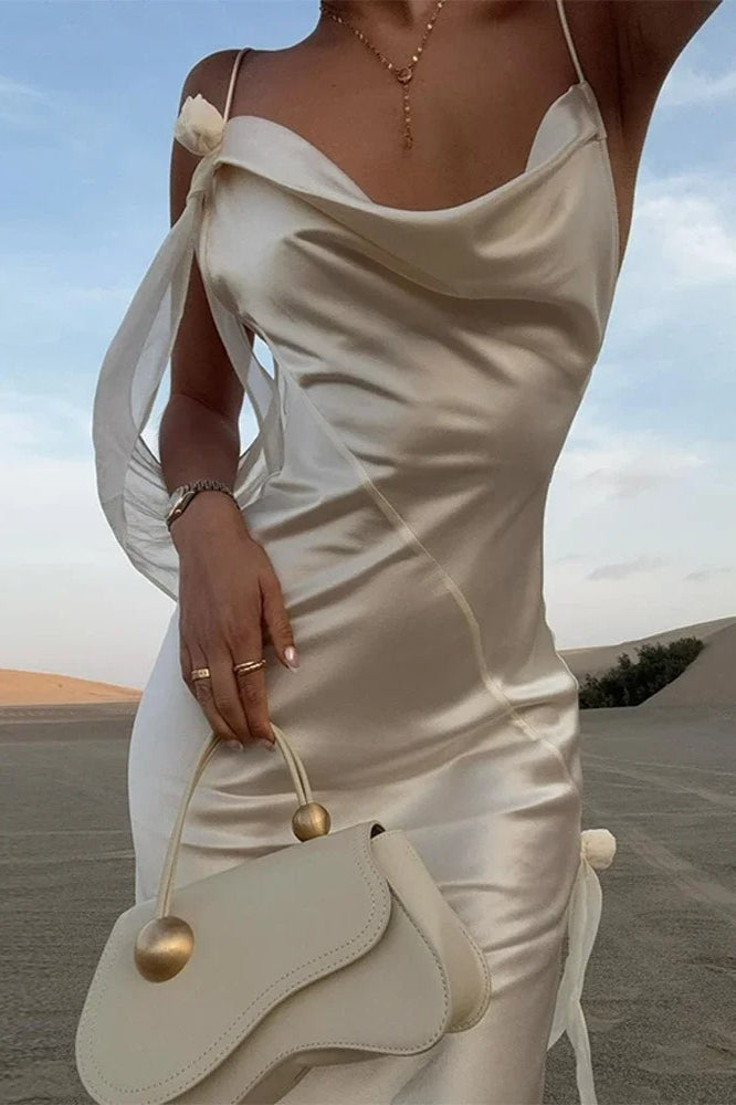 Elegant White Satin Backless Maxi Dress 3