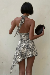 Animal Print Asymmetrical Back Deep V Slip Dress