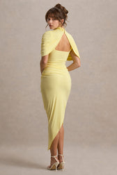 Solid Ruched Bodycon Cape Party Dress
