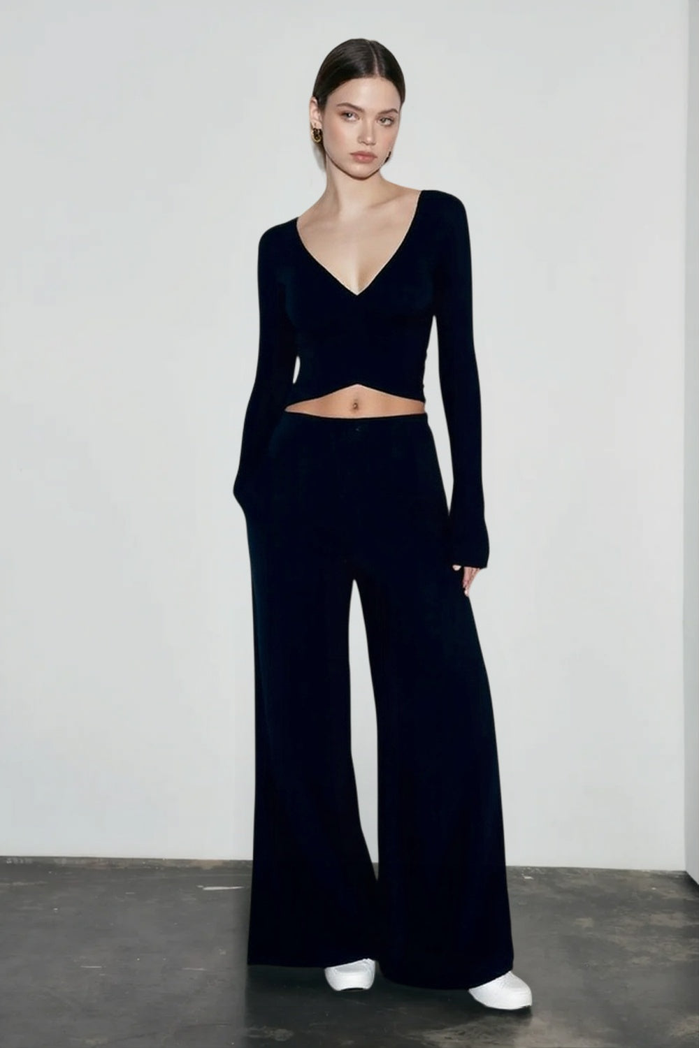 V Neck Tie Waist Two-Piece Set
