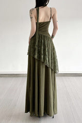 Lace Trim Sheer Waist Tie Cami Maxi Lace Dress 4