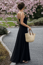 Cotton Panel High Waist Maxi Slip Dress