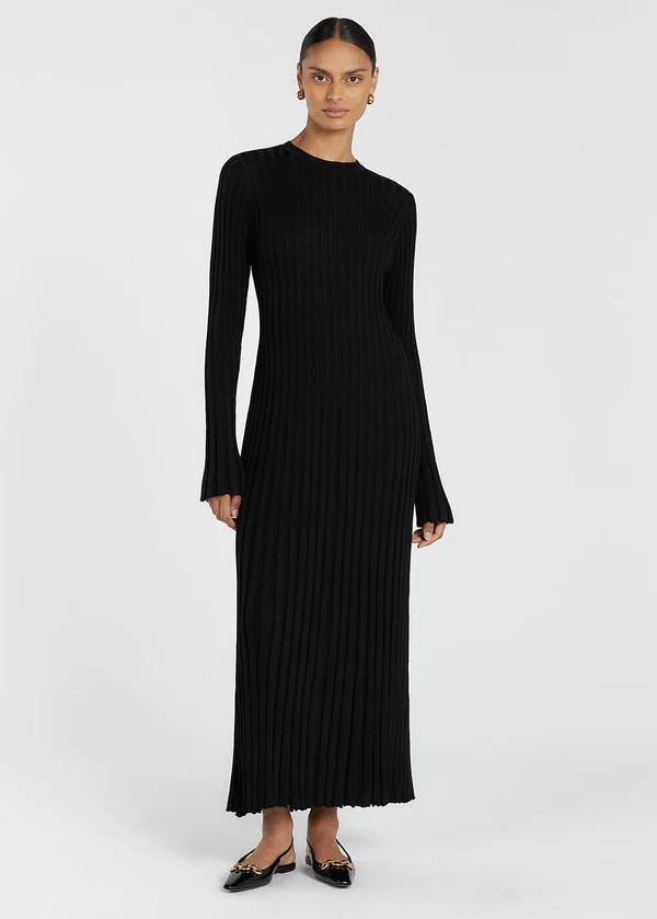 Pleated Parisian Ribbed Midi Dress
