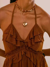Halter Neck Deep V-Neck Ruffle Tiered Backless Maxi Dress 3