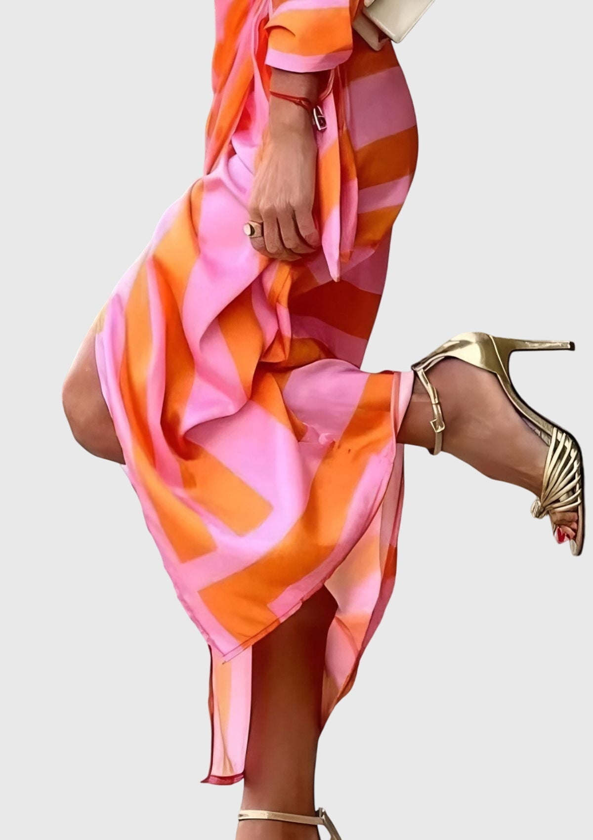 Geometric Print Collared Long Sleeve Wrap Tie Midi Dress 4