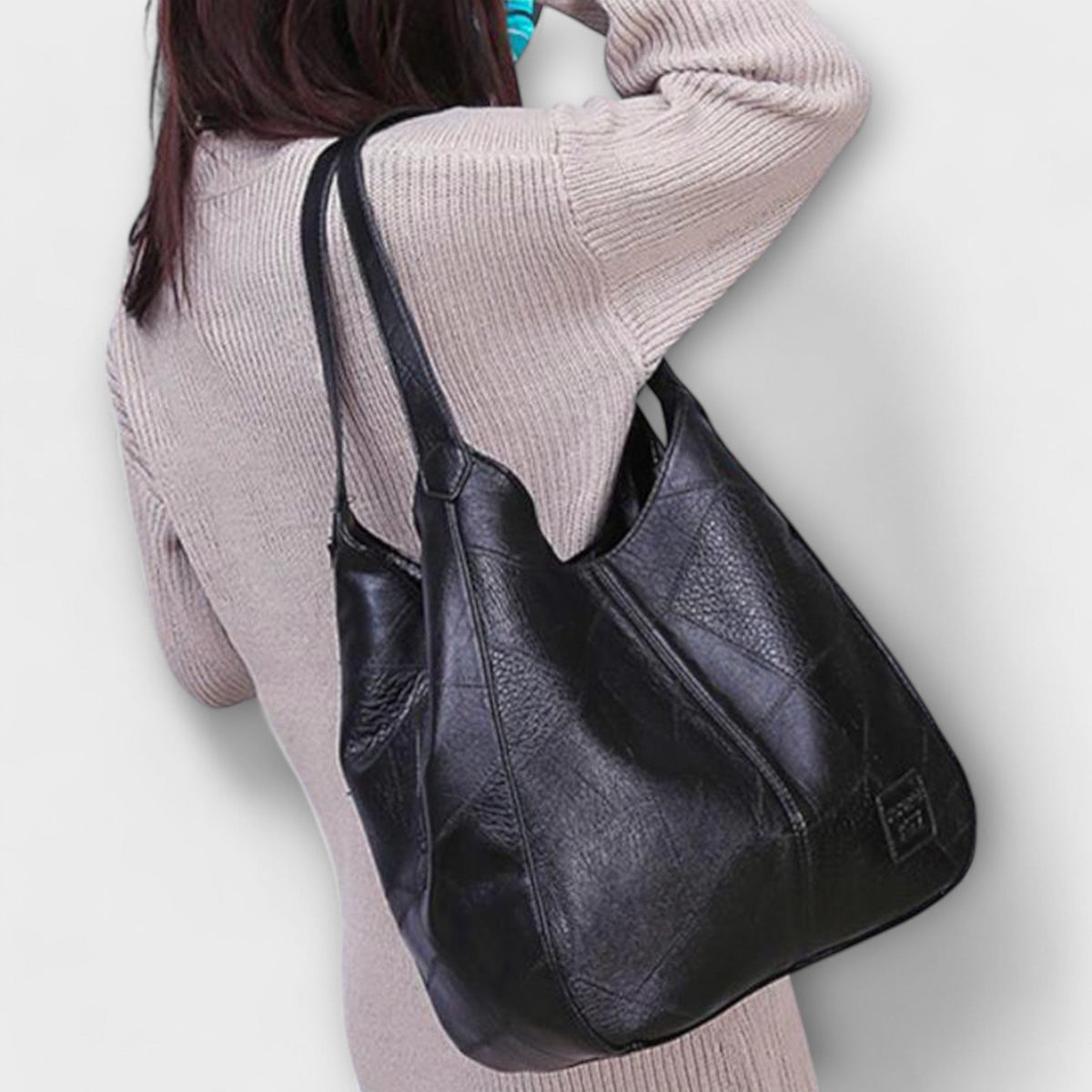 Textured Faux Leather Double Handle Slouchy Tote Bag