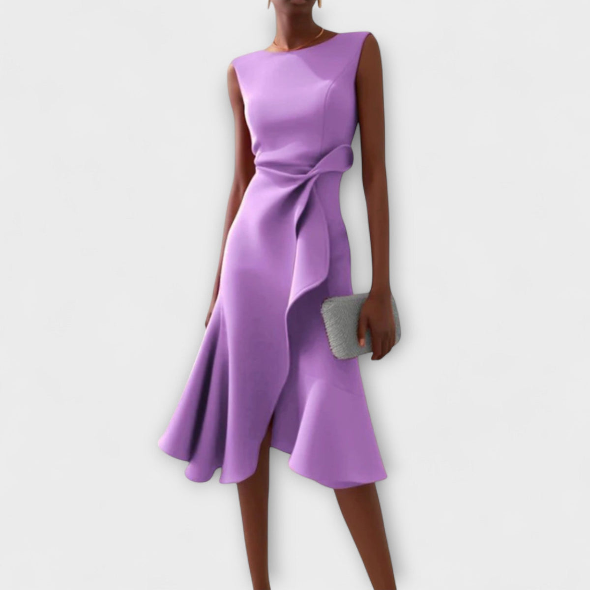 Round Neck Sleeveless Ruffle Wrap Fit and Flare Midi Dress