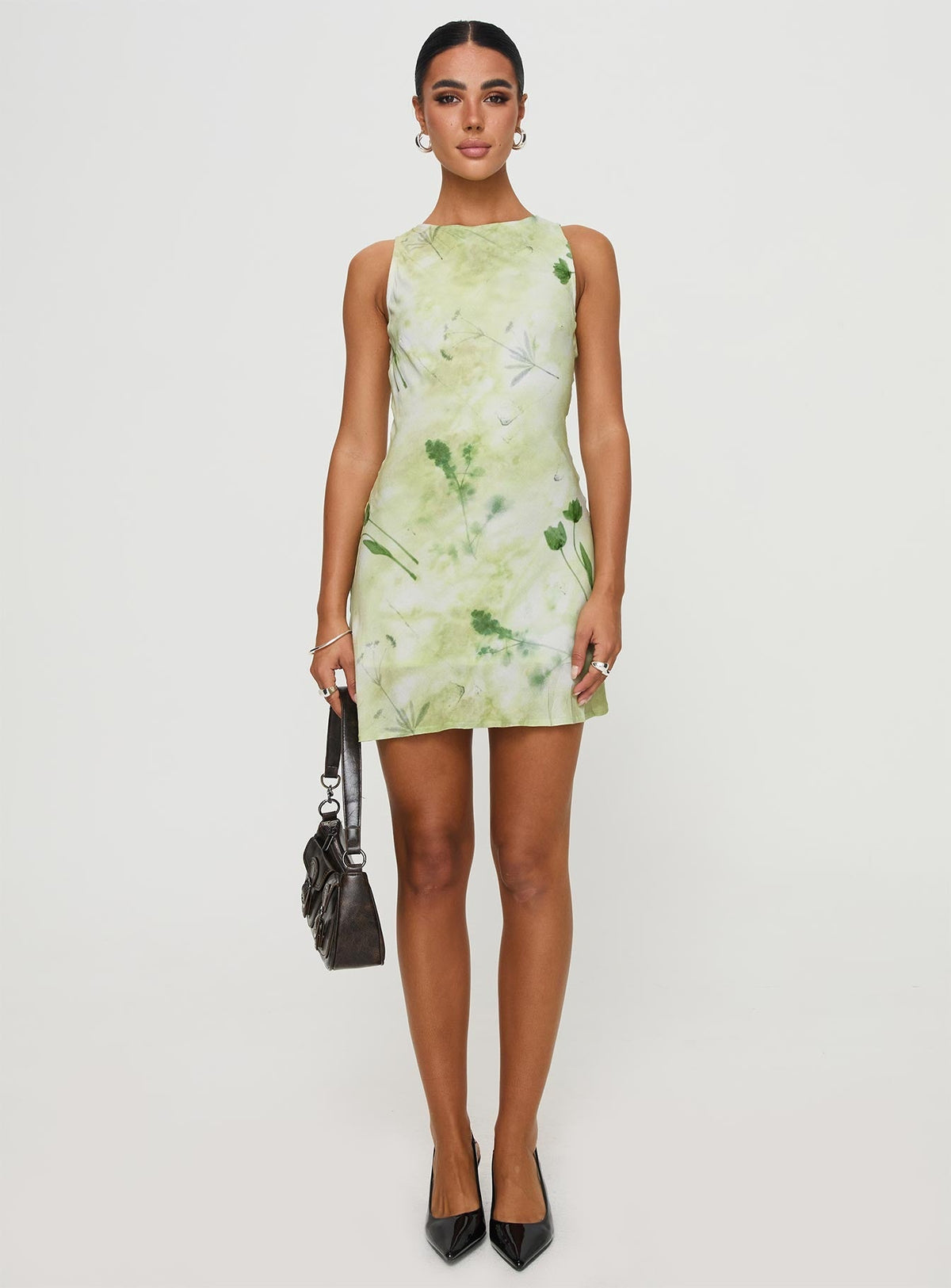 Botanical Print Mesh Crew Neck Sleeveless Bodycon Mini Dress 7