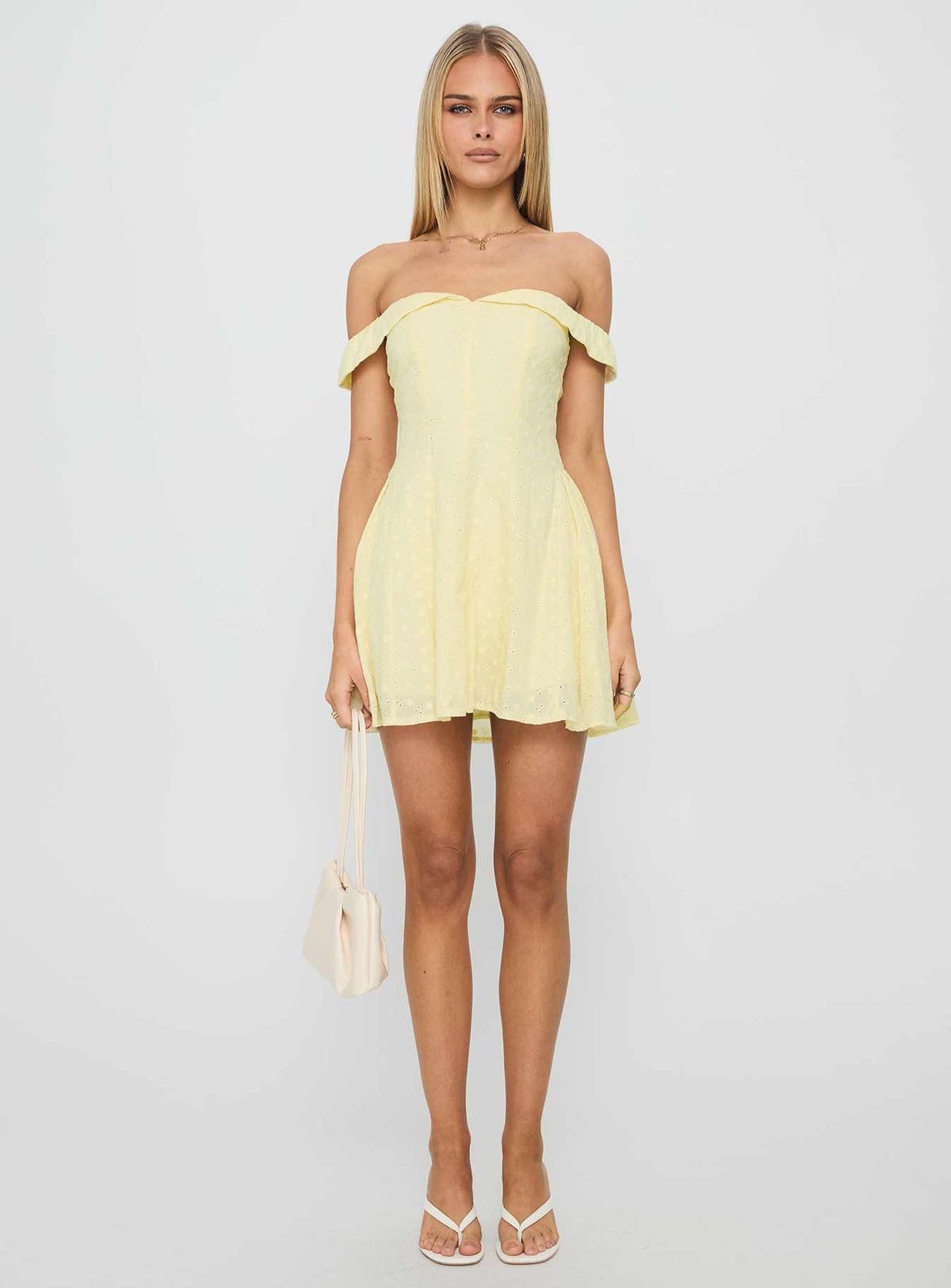Eyelet Off Shoulder Foldover Neckline Fit and Flare Mini Dress 7