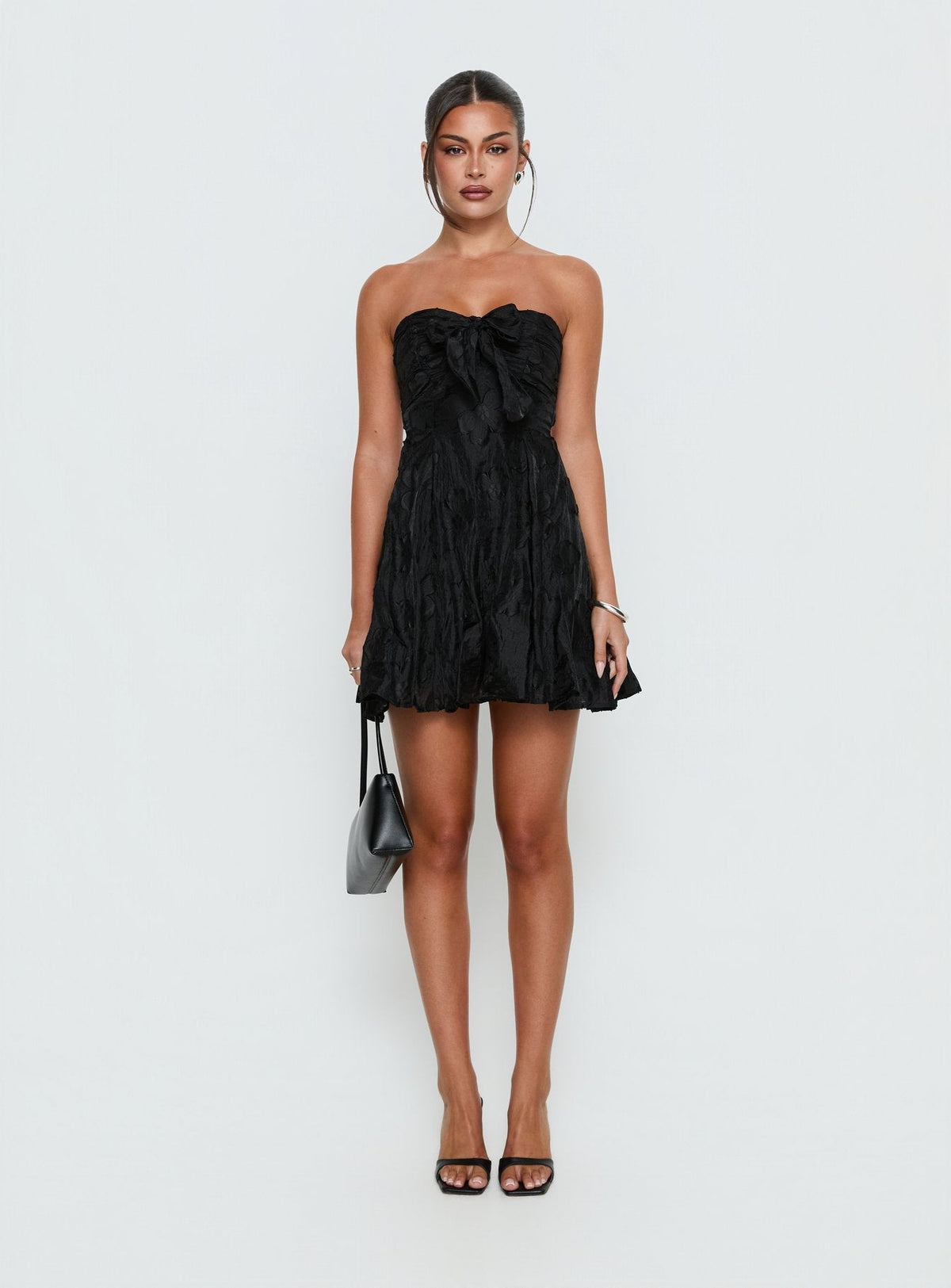 Jacquard Bow Front Strapless Fit and Flare Mini Dress 7