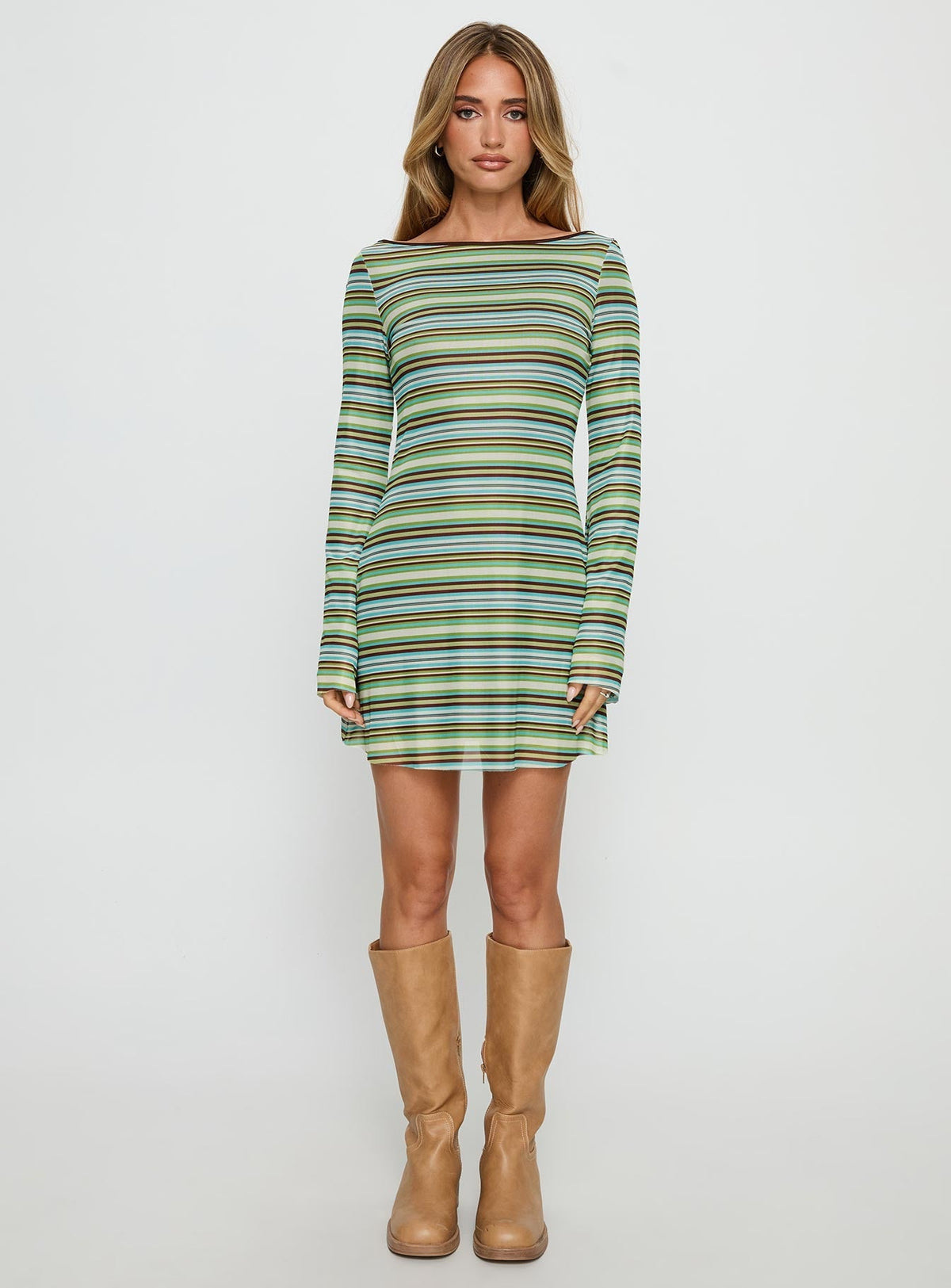 Lukea Long Sleeve Mini Dress Green Stripe