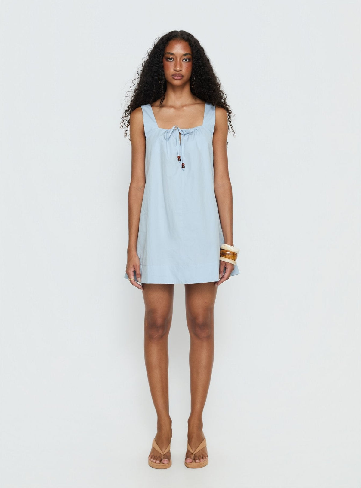 Square Neck Beaded Tie Front Sleeveless Shift Mini Dress 7