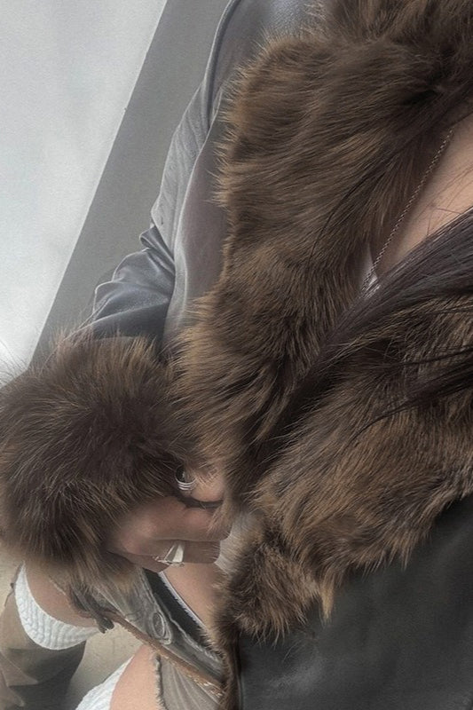 Fur Collar Panel Leather Jacket