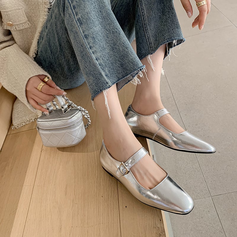 Myeshia Square Toe Block Heels Mary Jane Flats