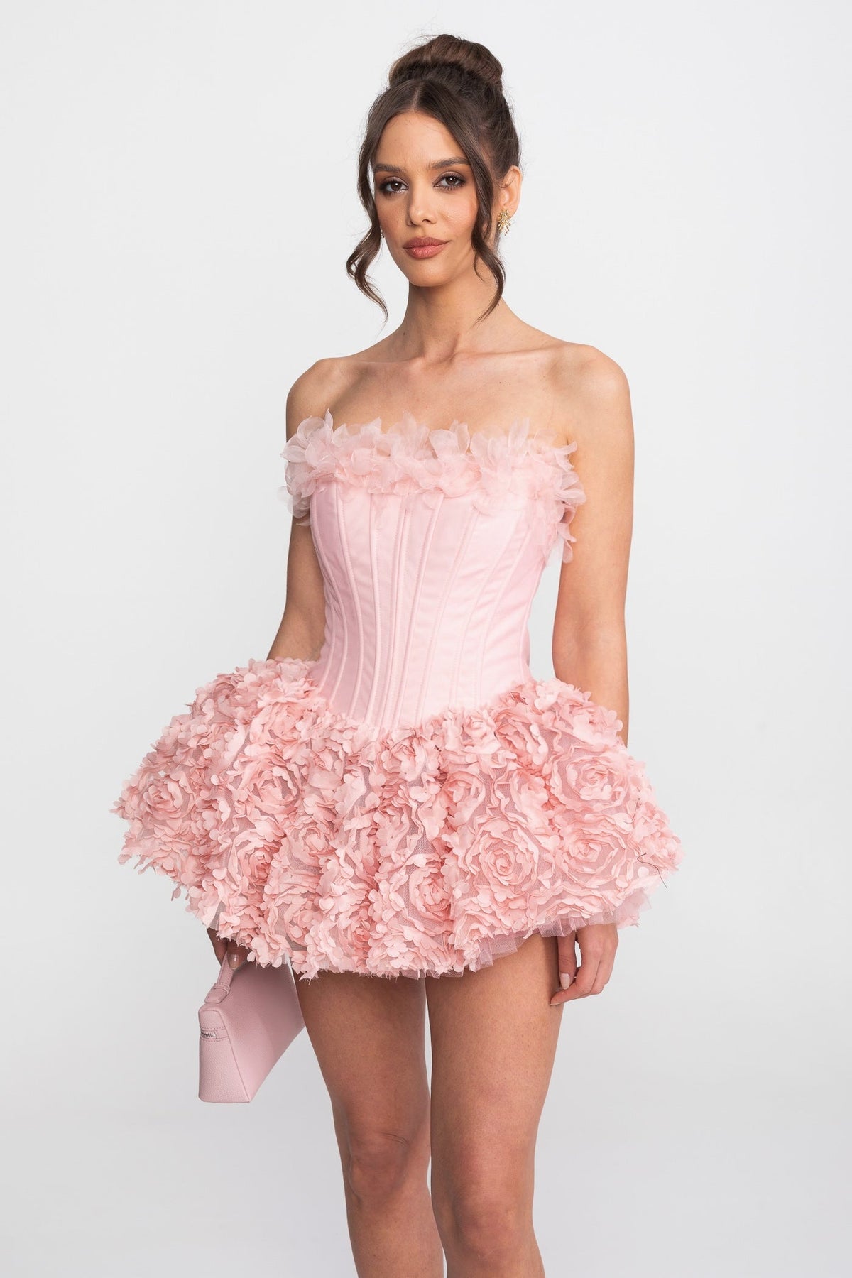 Strapless Corset Bodice 3D Floral Applique Skirt Mini Dress 3