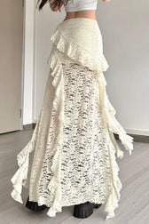 Lace Overlay Wave Detail Bodycon Skirt