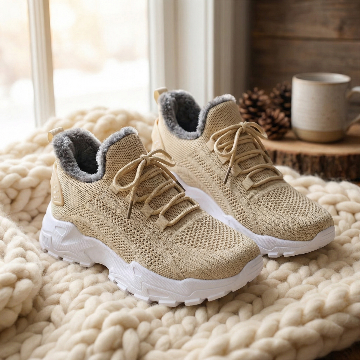 Lace Up Fleece Lined Chunky Sneakers