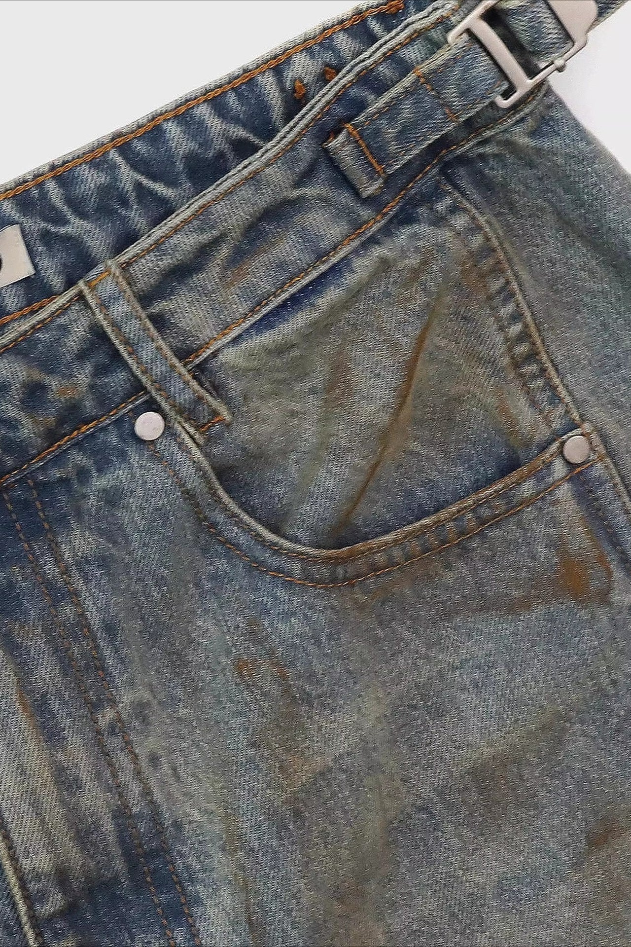 Vintage Washed Distressed Wide-Leg Denim Jeans