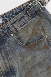 Vintage Washed Distressed Wide-Leg Denim Jeans