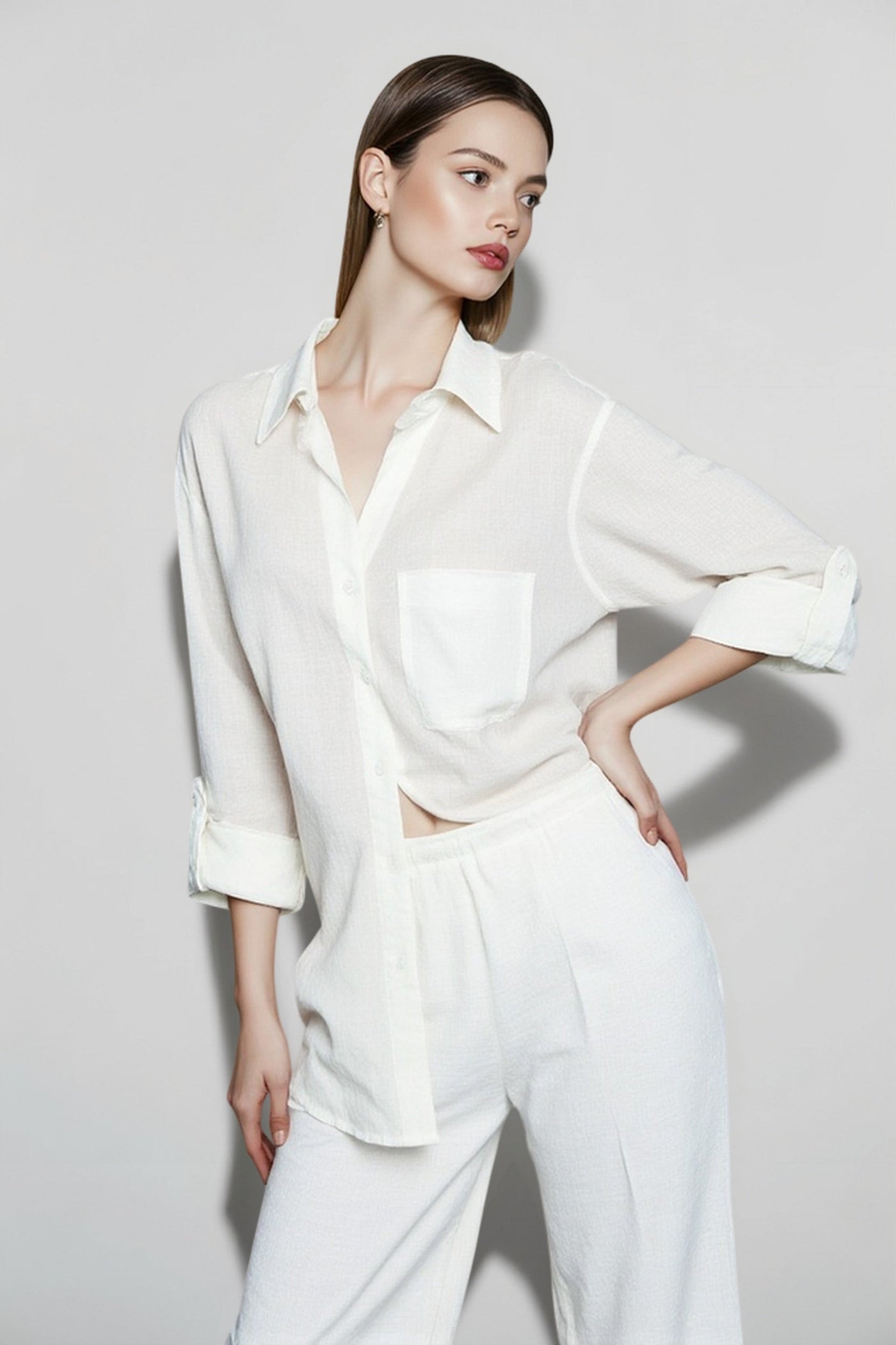 Linen V Neck Relaxed Blouse