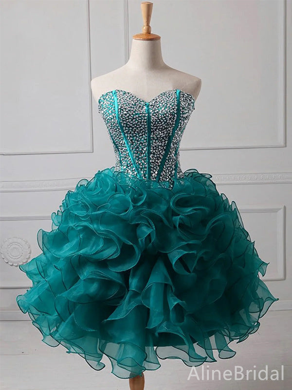Rhinestone Beaded Sweetheart Corset Ruffle Organza Homecoming Dress