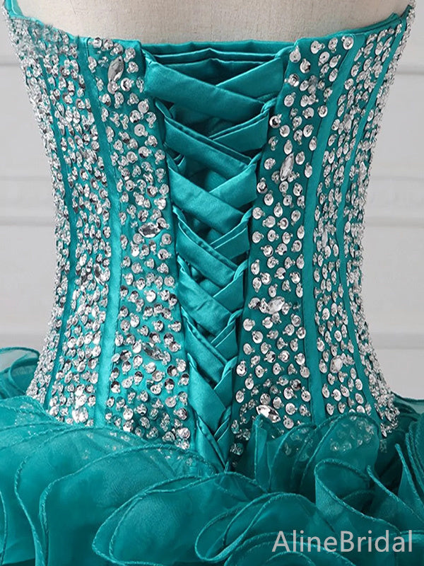 Rhinestone Beaded Sweetheart Corset Ruffle Organza Homecoming Dress 2