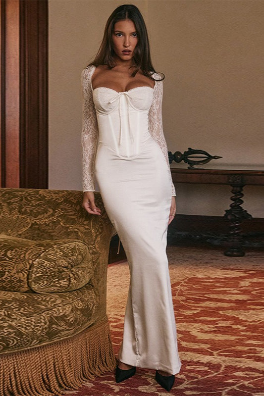 Lengthy Sleeve Bodycon Maxi Lace Dress