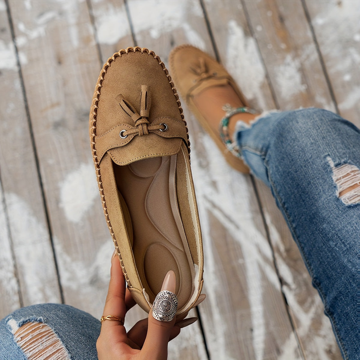 Suede Look Tassel Moccasin Loafers