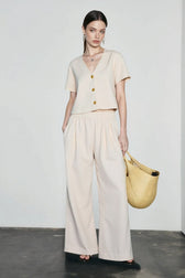 Linen V Neck Short Sleeve Blouse