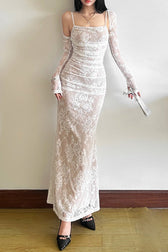 Fish Tail Square Neck Lace Dress 4