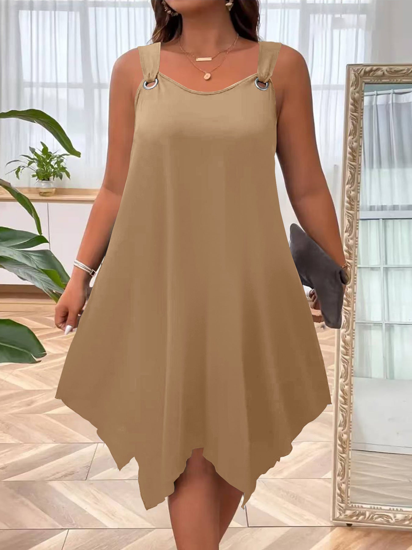 Sleeveless Handkerchief Hem A-Line Midi Dress 10