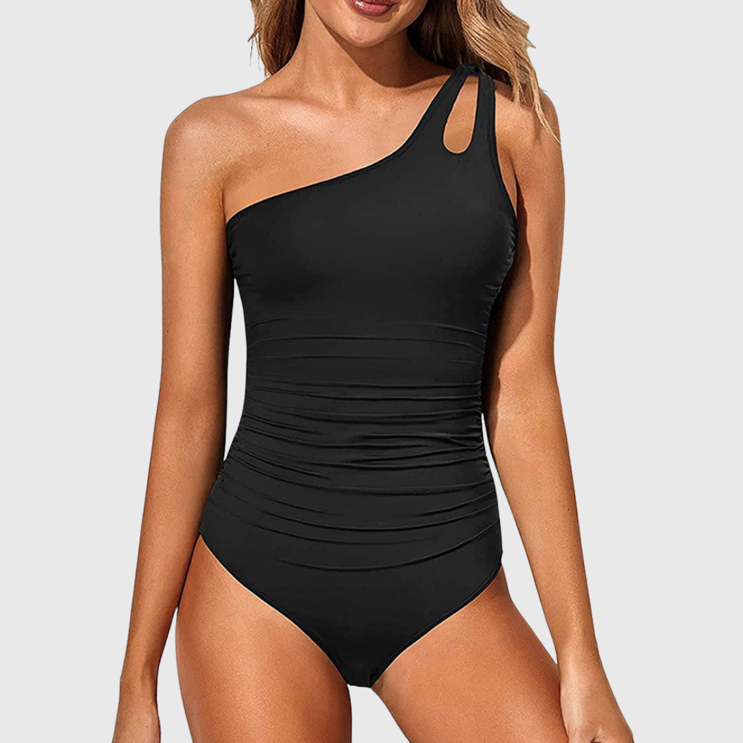 One Shoulder Cut Out Ruched One Piece Swimsuit