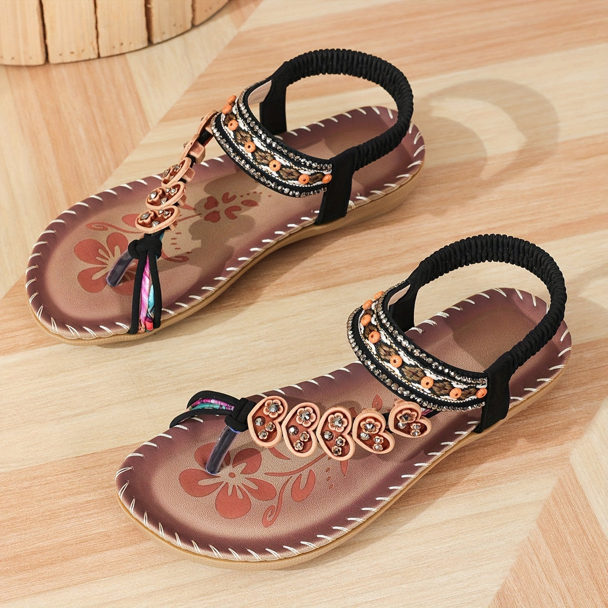Beaded Boho Thong Flat Sandals
