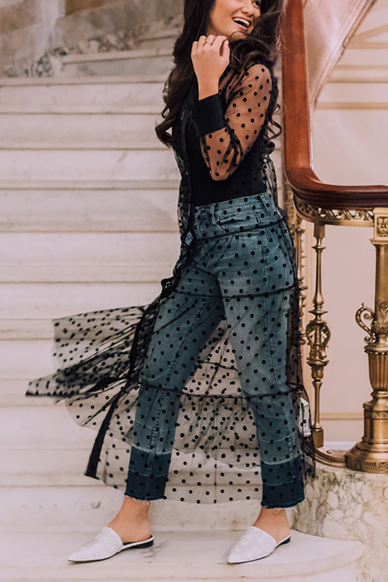 Mesh Polka Dot Shirt Maxi Dress