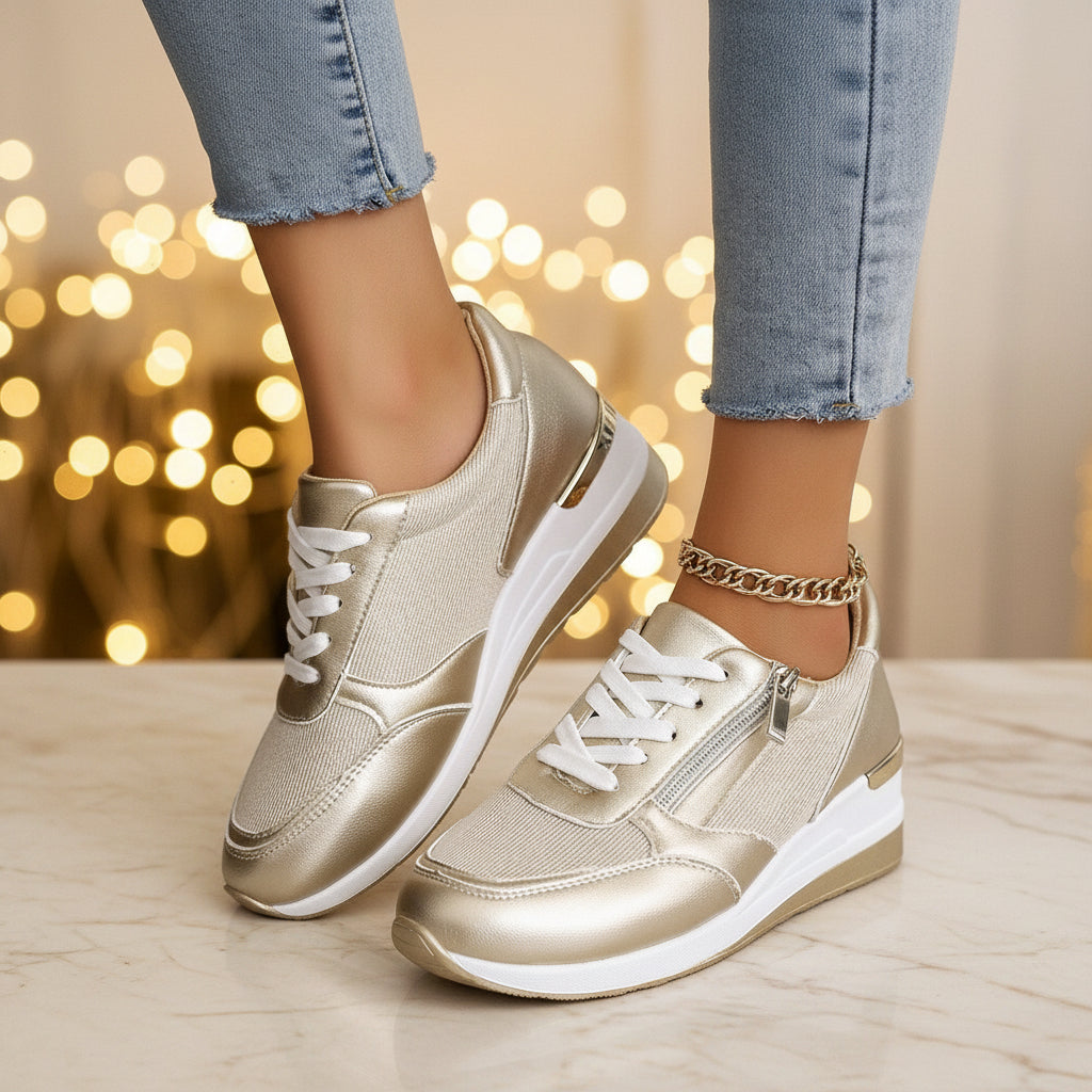 Lace Up Side Zip Wedge Sneakers