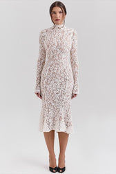 Crew Neck Lace Long Sleeve Mermaid Bodycon Lace Dress