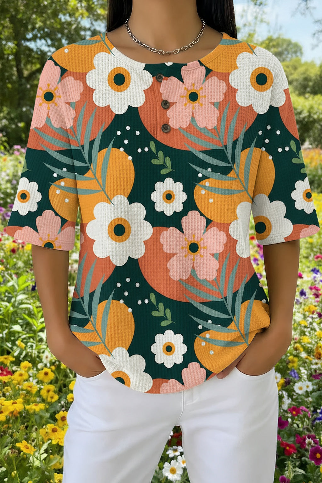 Womens Dark Green Floral Print Casual Shirt