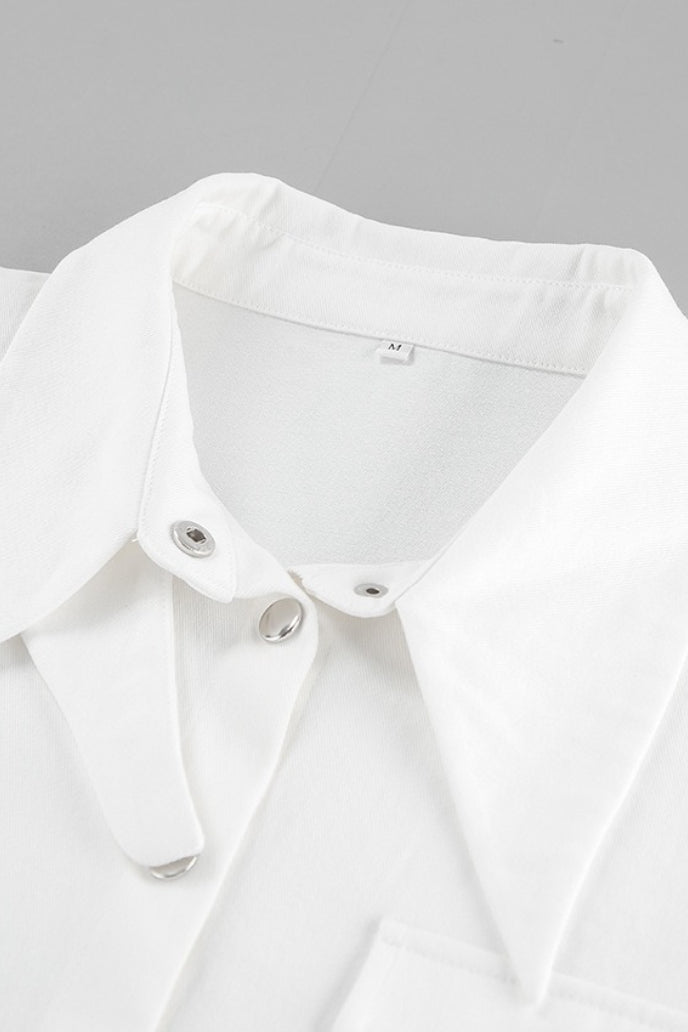 Layered Collar Flap Pocket Wide Cuff Oversized Cropped Shirt 4