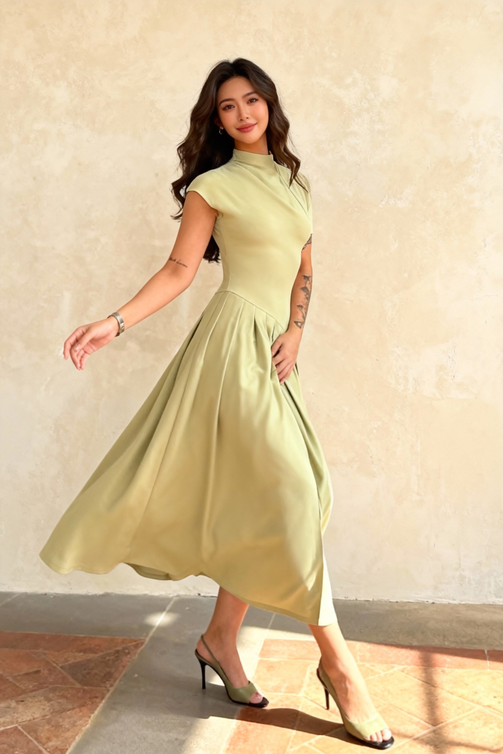 Light and Refined TwoTone Pleated Maxi Dress