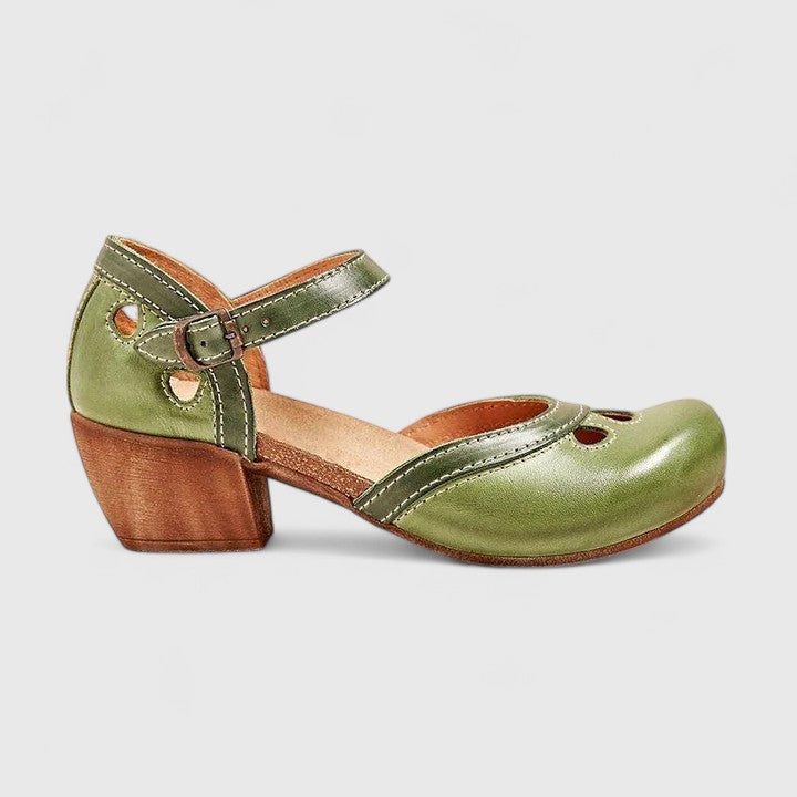 Round Toe Ankle Strap Block Heel Mary Jane Pumps
