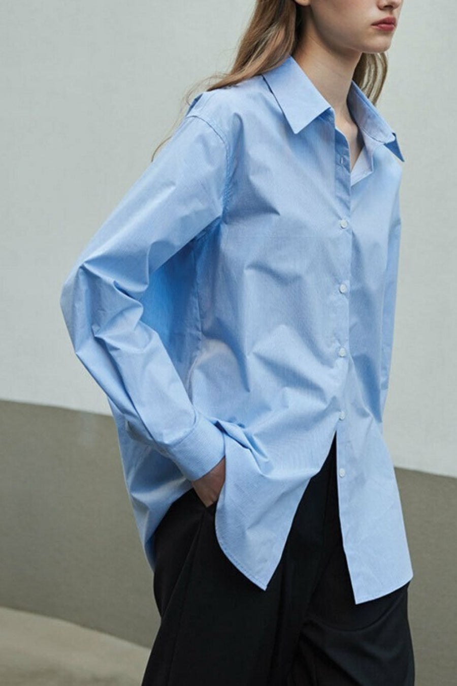 Oversized Collared Roll Sleeve Button Front Longline Shirt 4