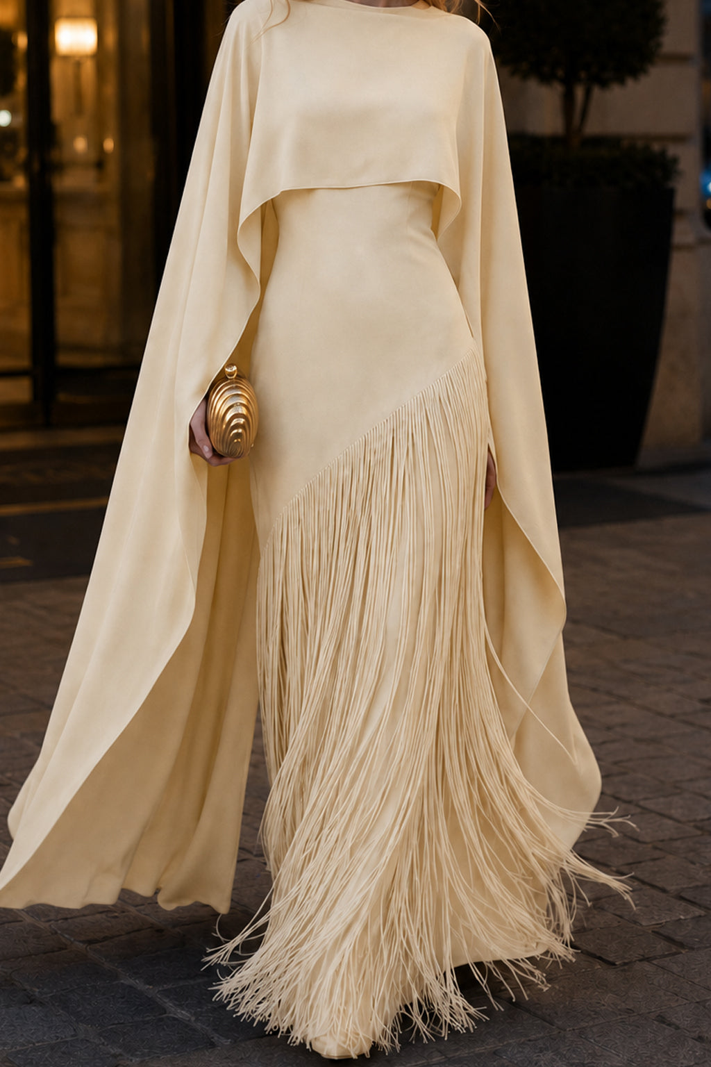 Fringe Hem Slim Fit Shawl Design Boho Dress